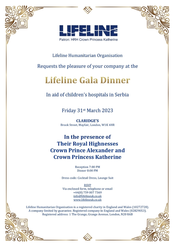 Lifeline Gala Dinner to aid Serbian children's hospitals 31/03/2023